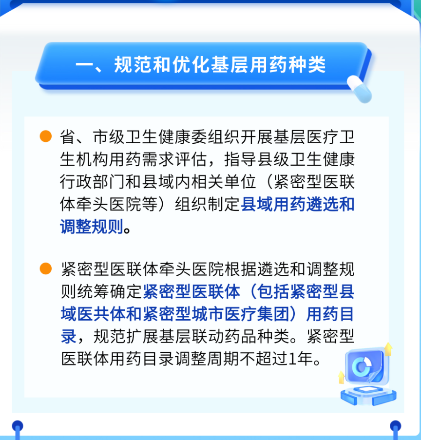 六部门联手推动扩大基层药品种类：今年年底前，紧密型县域医共体及时调整用药目录并建立动态优化机制